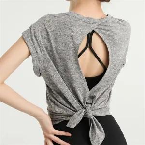 Women's Summer Loose Yoga Shirts Hollow Out Short Sleeves Running T-Shirts Quick Dry Sports Tops