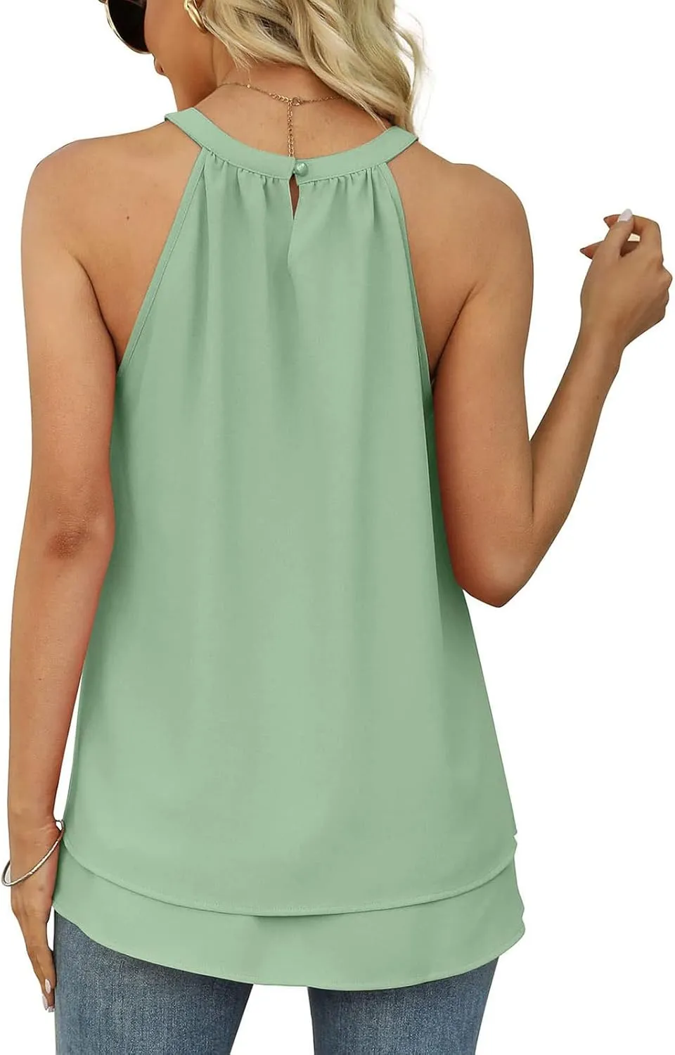 Womens Summer Tank Tops Casual Cute Pleated Strap Camisole Loose Fit Casual Sleeveless Halter Tank Tops Sexy Blouses