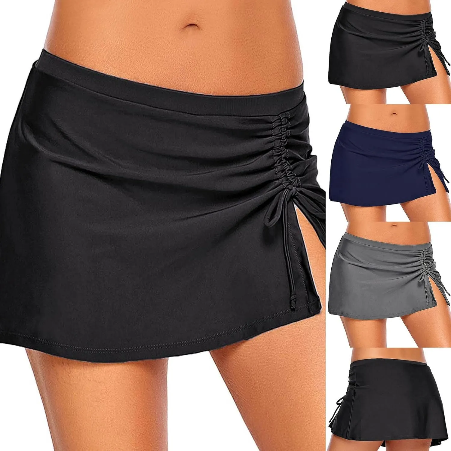Women's Swim Skirt Bottoms High Waisted Bathing Suit Swimsuits Skirts Pleated Skorts Liner
