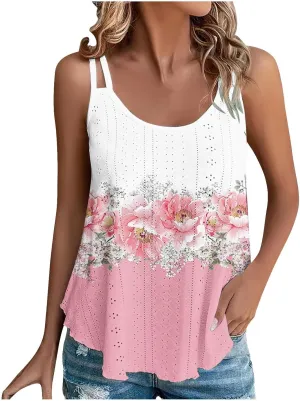 Womens Tank Tops Spaghetti Strap Camisoles Casual Summer Eyelet Shirts Sleeveless Blouses V Neck Cute Tunic Tops