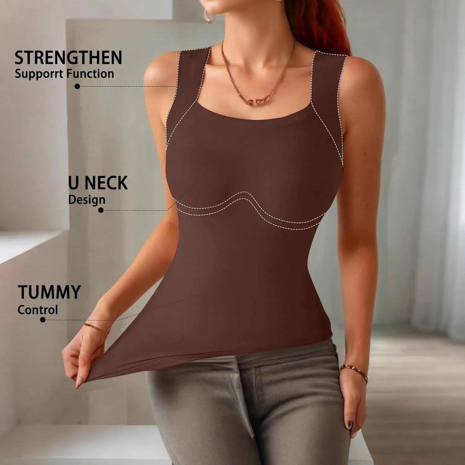Womens Tank Tops with Built in Bra Workout Yoga Gym Cami Square Neck Sleeveless Low Cut Corset Sexy Under Wear Pajama