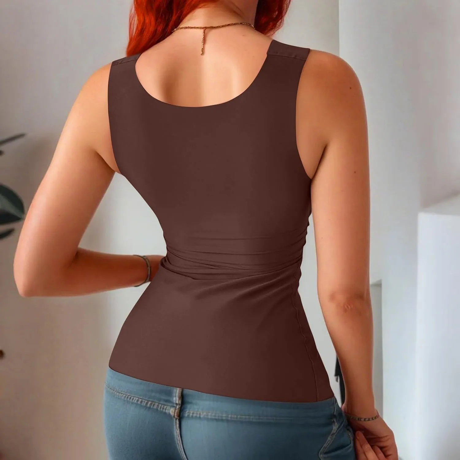 Womens Tank Tops with Built in Bra Workout Yoga Gym Cami Square Neck Sleeveless Low Cut Corset Sexy Under Wear Pajama