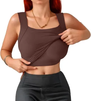 Womens Tank Tops with Built in Bra Workout Yoga Gym Cami Square Neck Sleeveless Low Cut Corset Sexy Under Wear Pajama