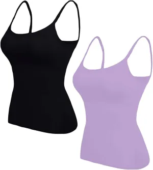 Womens Tank Tops With Built In Bras,Classic Casual Loose Fit Shelf Bra Tank Tops Plus Size Camisole Tank Tops 2 Pack