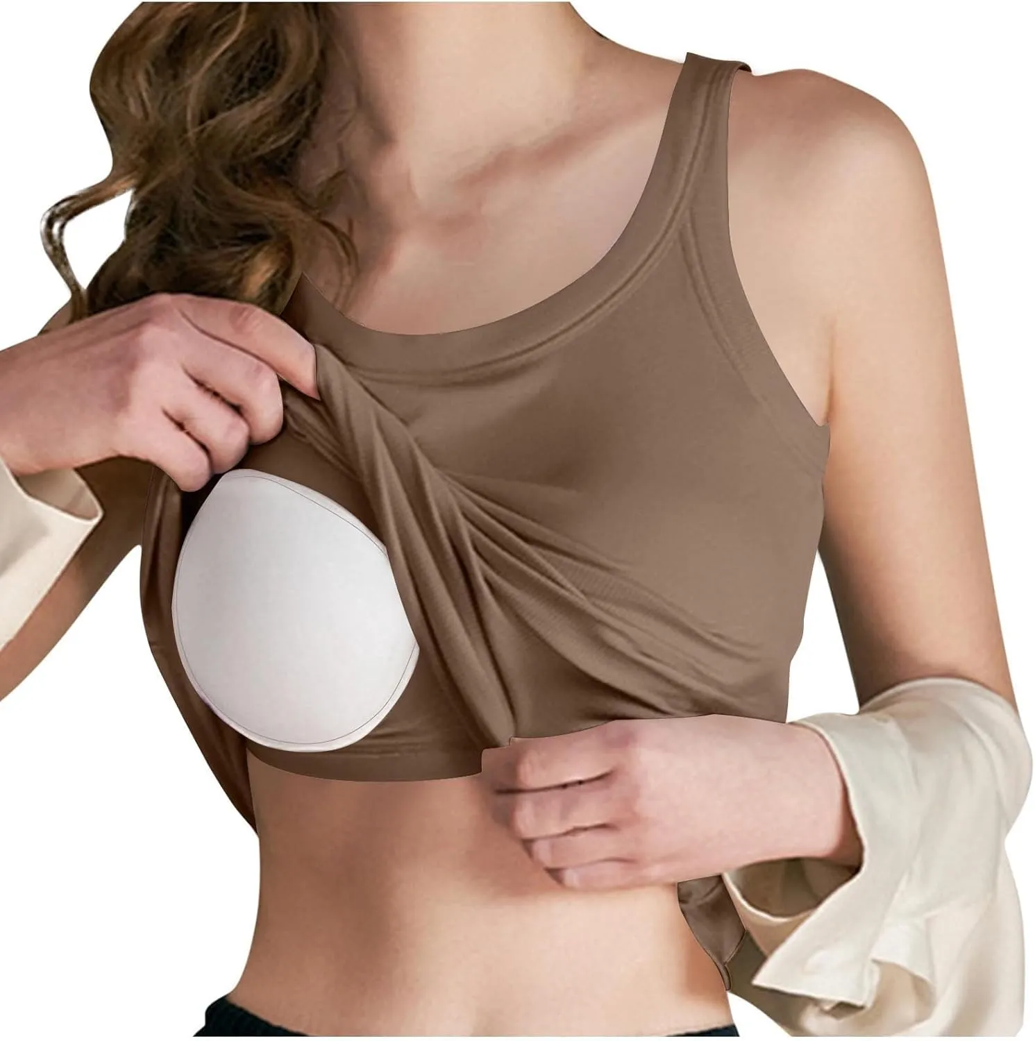 Womens Tops, Summer Sleeveless Lingerie Plus Size Basic Padded Tank Top with Built in Bra Spaghetti Strap Cami Tops