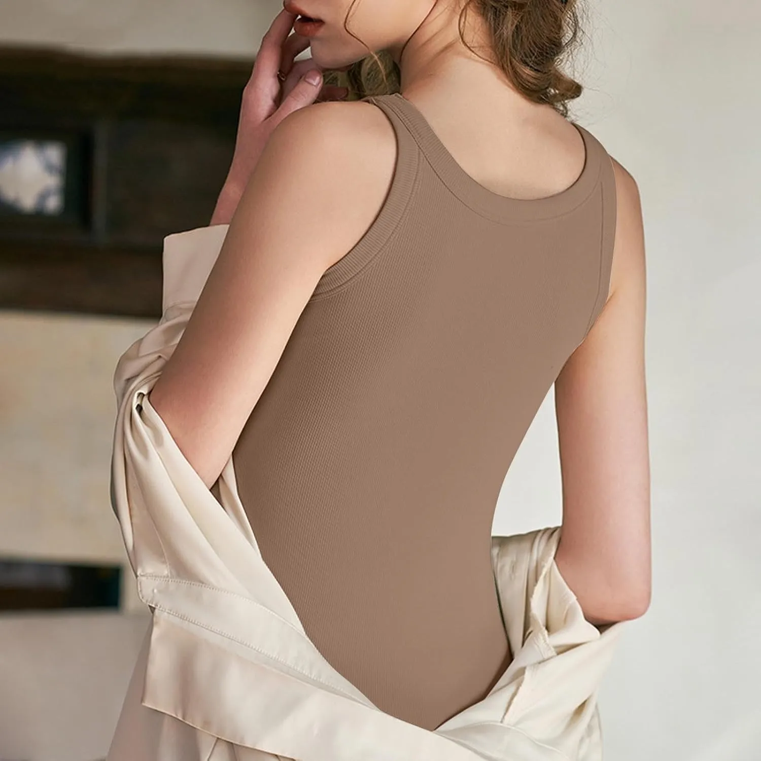Womens Tops, Summer Sleeveless Lingerie Plus Size Basic Padded Tank Top with Built in Bra Spaghetti Strap Cami Tops