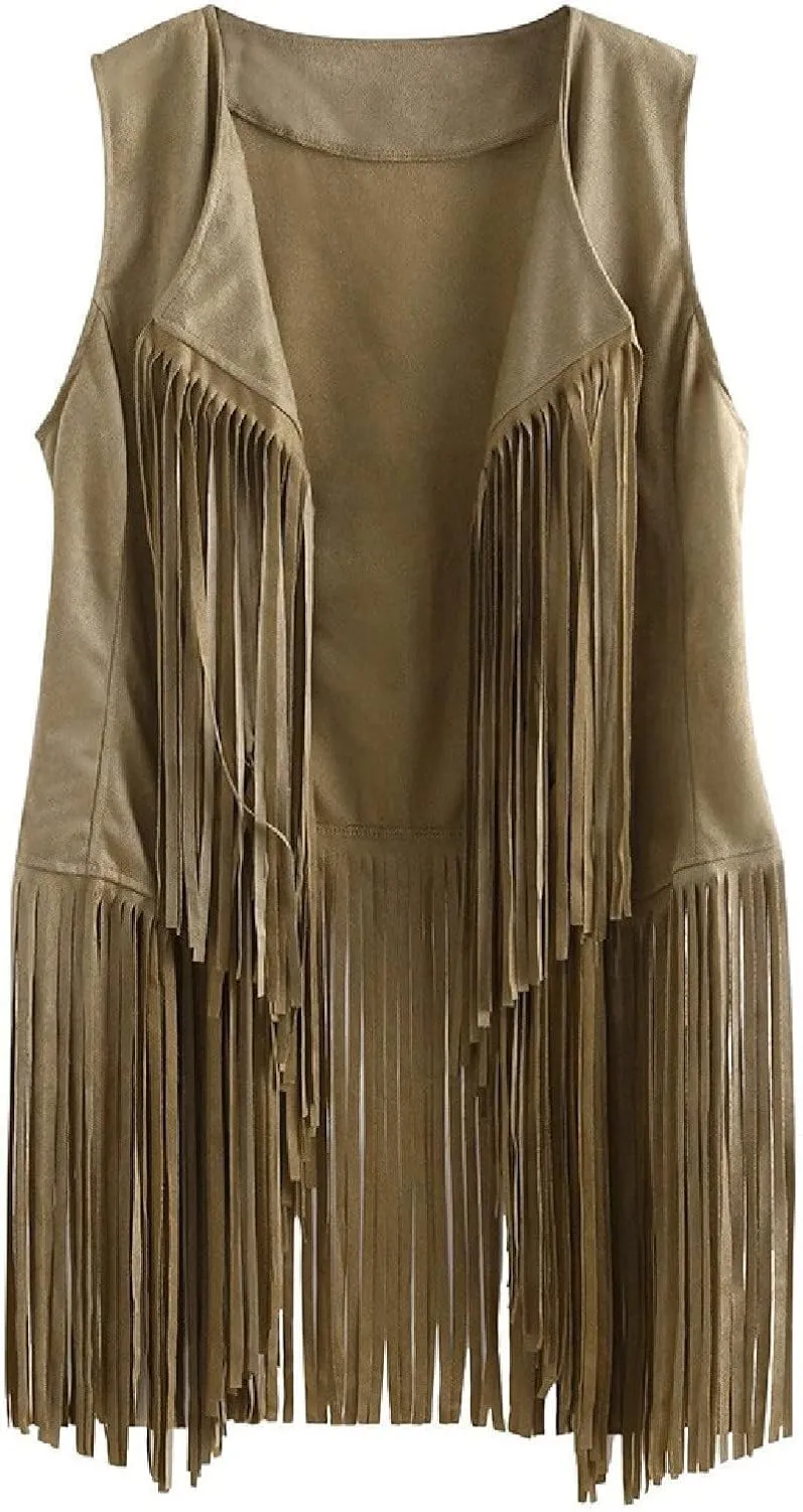 Womens Vintage Vest Tops Short Sleeve Cardigans 70s Hippie Cowgirl Leather Outerwear Tassels Cardigan Jackets 2025