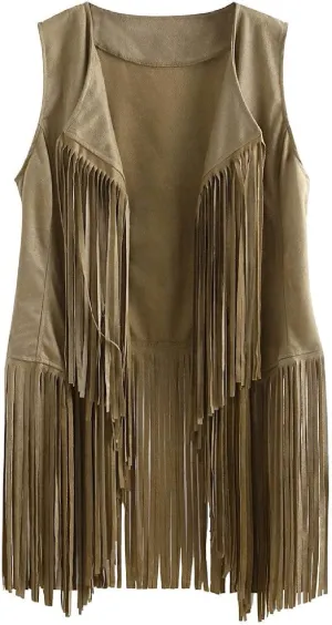 Womens Vintage Vest Tops Short Sleeve Cardigans 70s Hippie Cowgirl Leather Outerwear Tassels Cardigan Jackets 2025