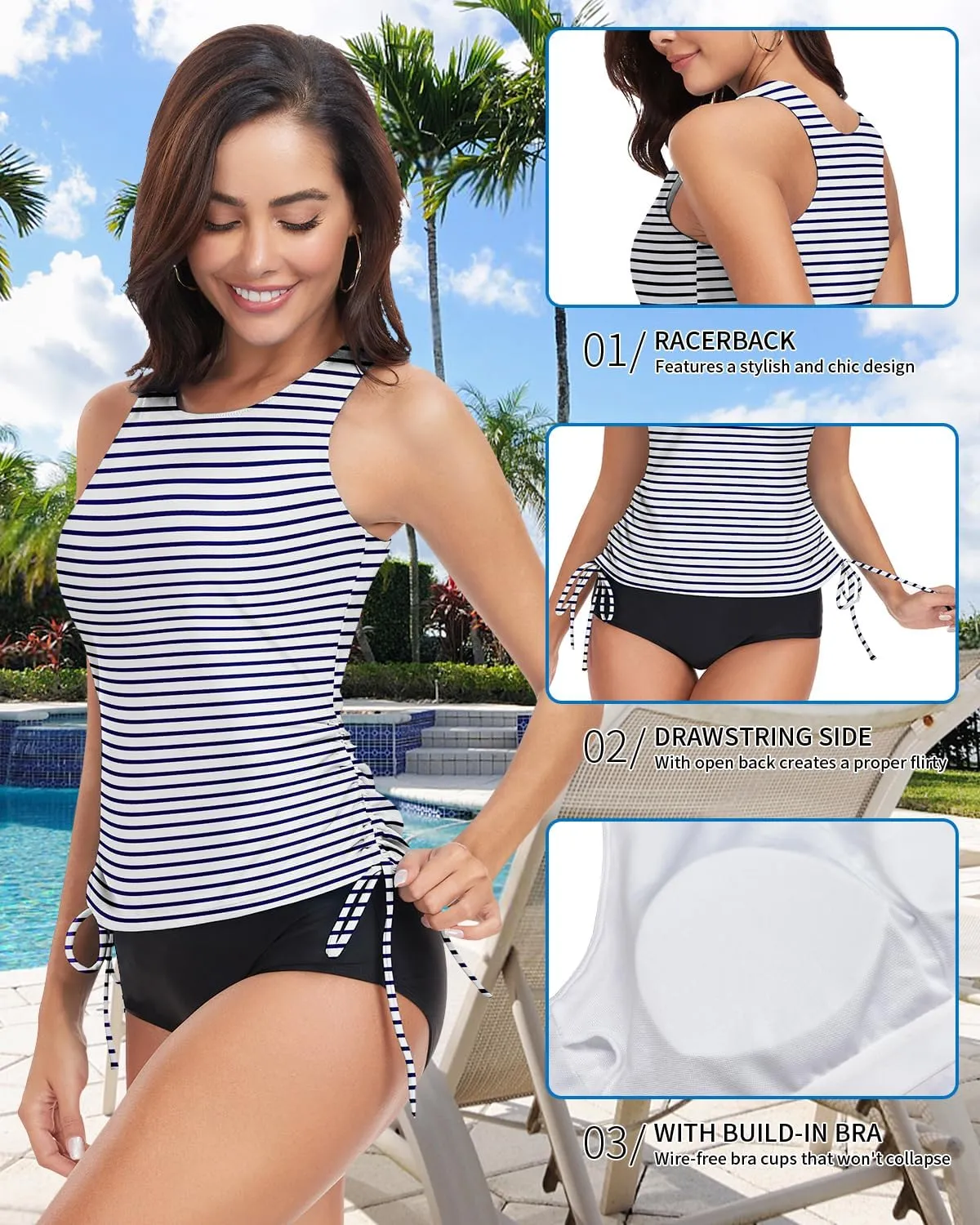 WOWENY High Neck Tankini Tops Only bathing suit tops for women Tummy Control swim tops UPF 50  Swimsuit Top No Bottom