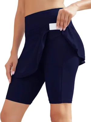 WOWENY Women's Swim Skirts Swimsuit High Waist Swimming Skorts with Shorts Bikini Bottoms with Pocket Bathing Suit Bottoms