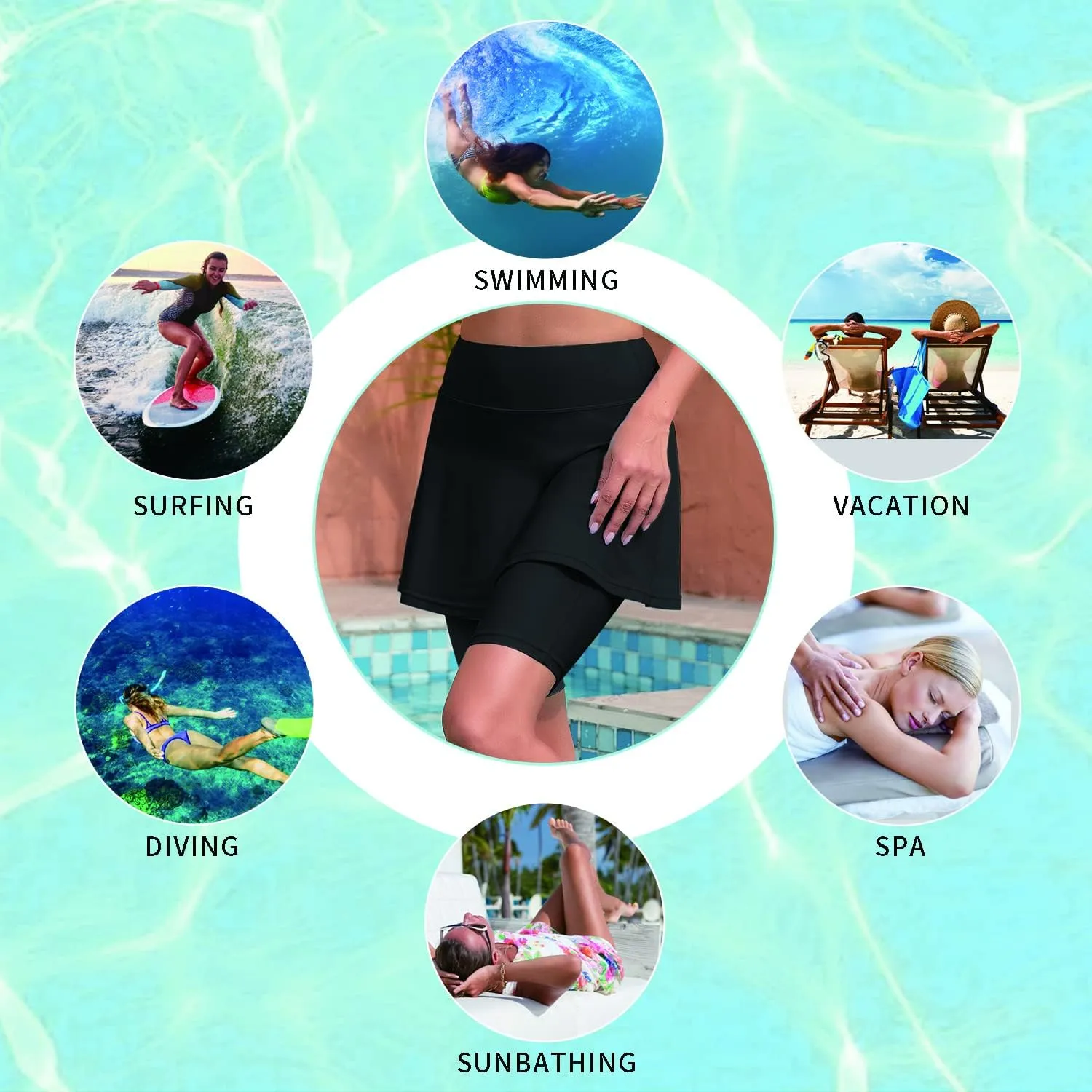 WOWENY Women's Swim Skirts Swimsuit High Waist Swimming Skorts with Shorts Bikini Bottoms with Pocket Bathing Suit Bottoms