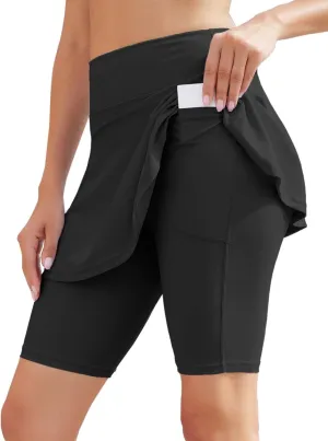 WOWENY Women's Swim Skirts Swimsuit High Waist Swimming Skorts with Shorts Bikini Bottoms with Pocket Bathing Suit Bottoms