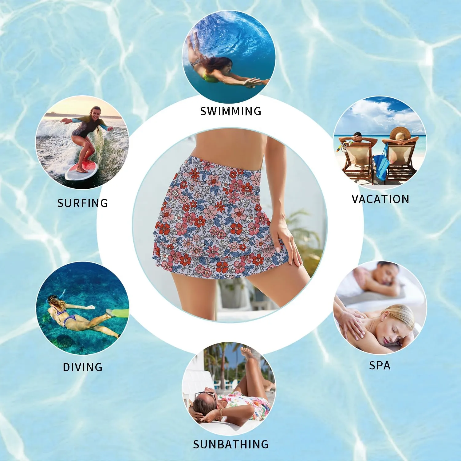 WOWENY Women's Swim Skirts Swimsuit High Waist Swimming Skorts with Shorts Bikini Bottoms with Pocket Bathing Suit Bottoms