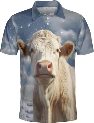 Xmas Cow Polo Shirts for Men - Galaxy Cat Mens Quick Dry Short Sleeve Polo Shirts Series 17