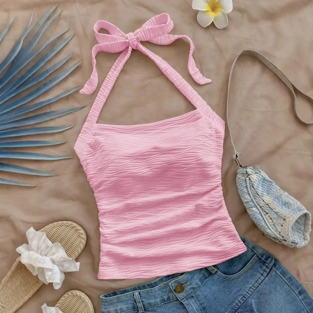 YELLOOP Cute Camisole Boho Spaghetti Strap Tops Y2k Halter Tops for Women Beach Vacation Summer 2025 Boho Tops for Women