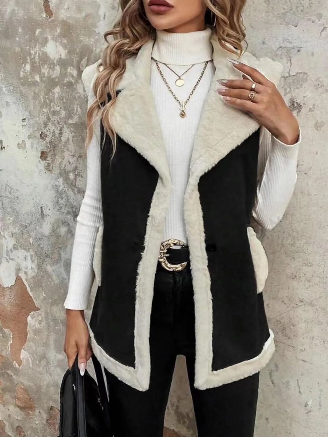 yoeasy Women's Winter Faux Suede Leather Vest Sleeveless Button Down Sherpa Lined Jacket Casual Outerwear Coat