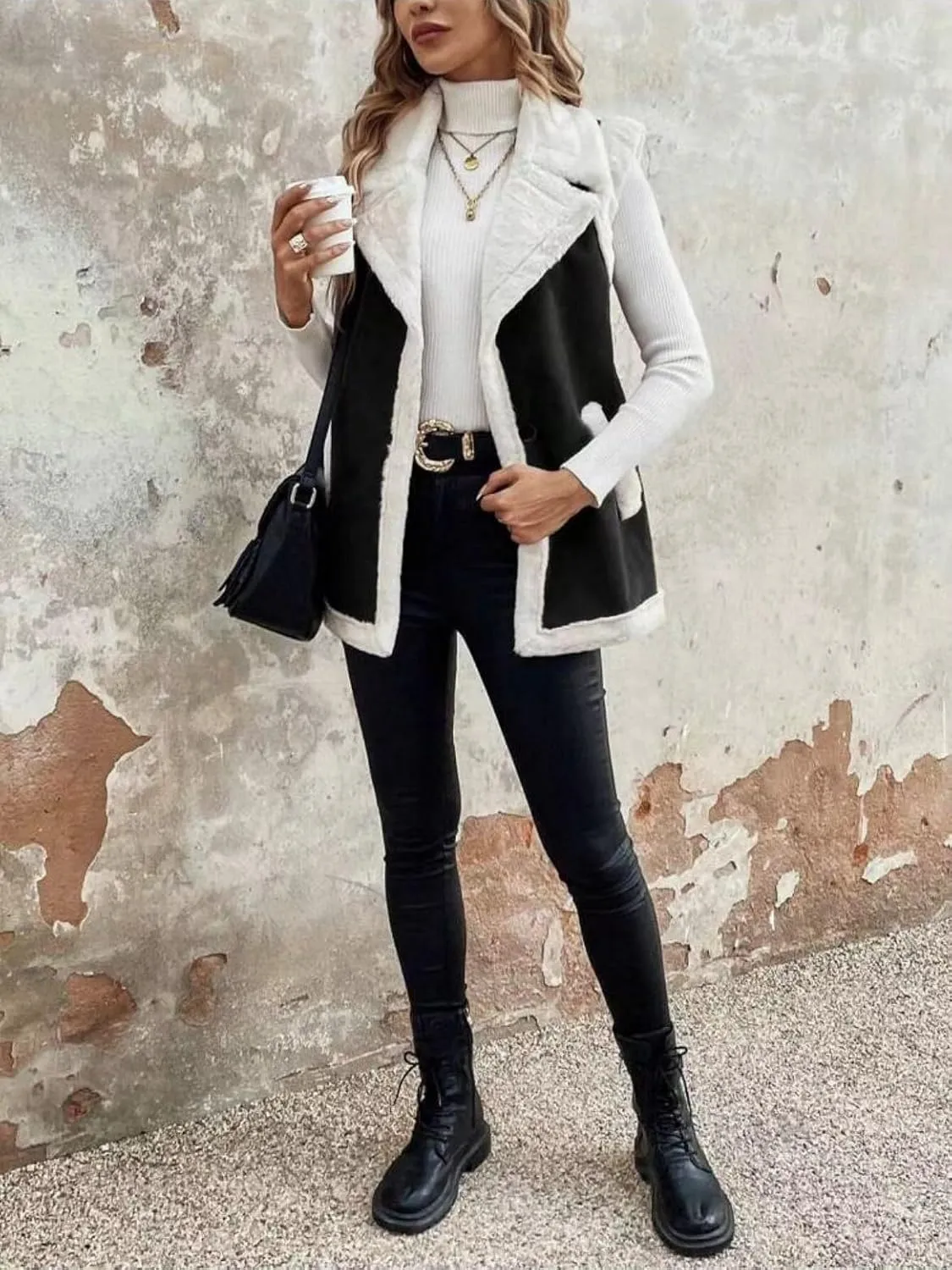 yoeasy Women's Winter Faux Suede Leather Vest Sleeveless Button Down Sherpa Lined Jacket Casual Outerwear Coat