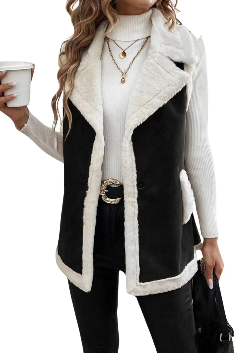 yoeasy Women's Winter Faux Suede Leather Vest Sleeveless Button Down Sherpa Lined Jacket Casual Outerwear Coat