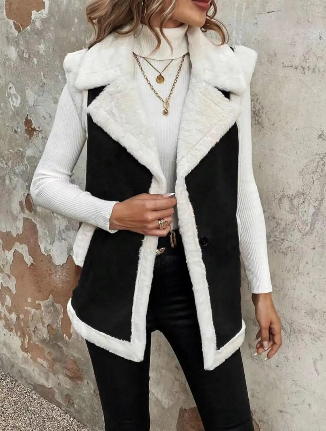 yoeasy Women's Winter Faux Suede Leather Vest Sleeveless Button Down Sherpa Lined Jacket Casual Outerwear Coat