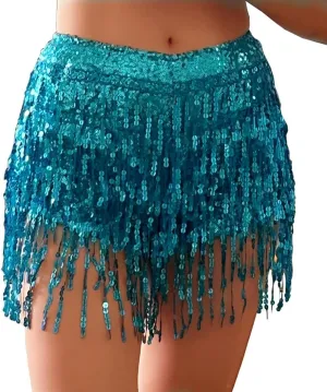 Yollmart Women's Sequins Tassel Skirts Shorts Booty Dance Festival Bottoms