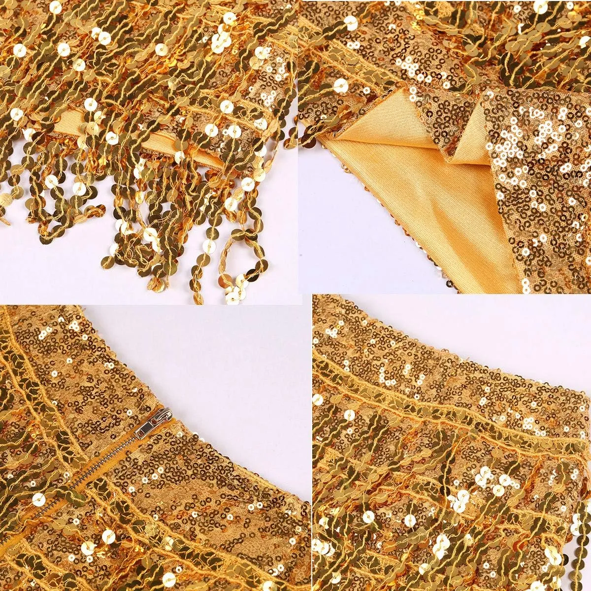 Yollmart Women's Sequins Tassel Skirts Shorts Booty Dance Festival Bottoms