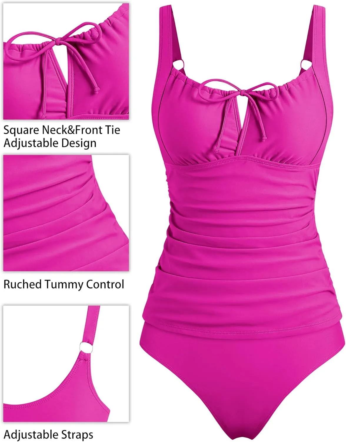 ZAFUL Women's Tankini Swimsuits Tummy Control High Waisted Bikini Sets Lace Up Front Bathing Suits with Bikini Bottoms