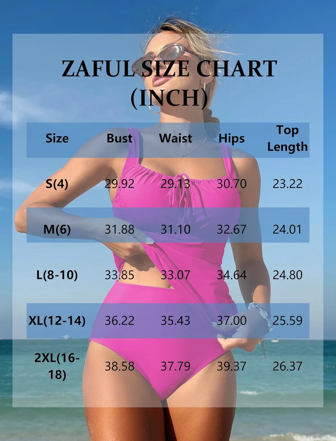 ZAFUL Women's Tankini Swimsuits Tummy Control High Waisted Bikini Sets Lace Up Front Bathing Suits with Bikini Bottoms