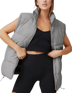 Zhiyouni Womens Puffer Vests Sleeveless Puffy Jackets Stand Collar Zipper Coats