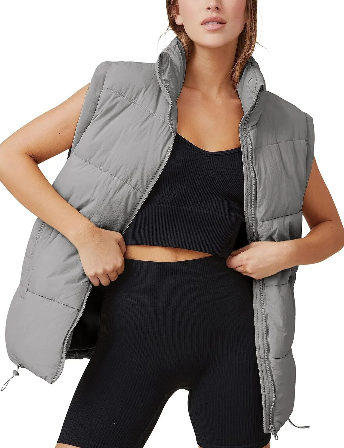 Zhiyouni Womens Puffer Vests Sleeveless Puffy Jackets Stand Collar Zipper Coats