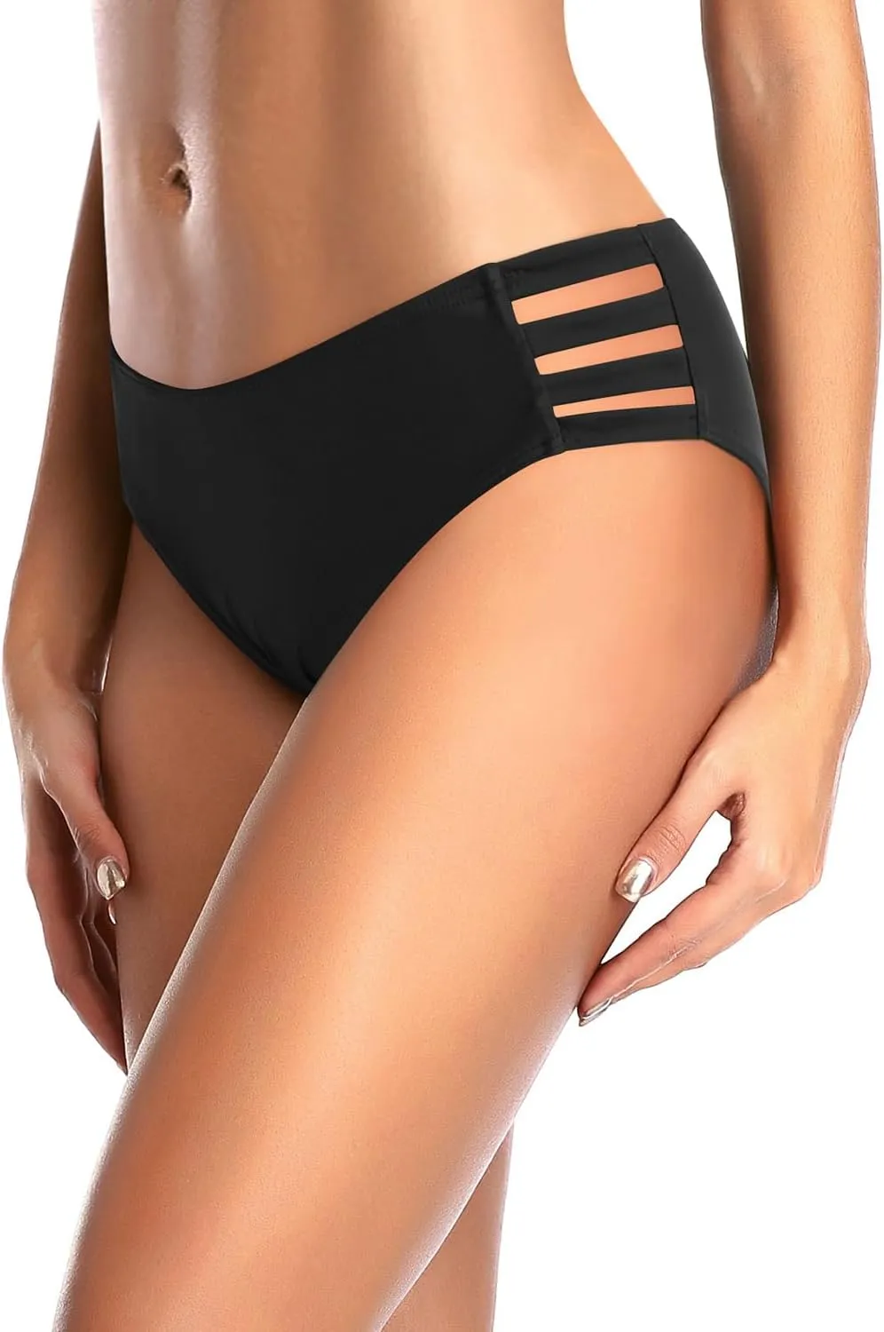 Zmart Women Strappy Bikini Bottoms Full Coverage Bathing Suit Swim Low Rise Cutout Swimsuit Bottom