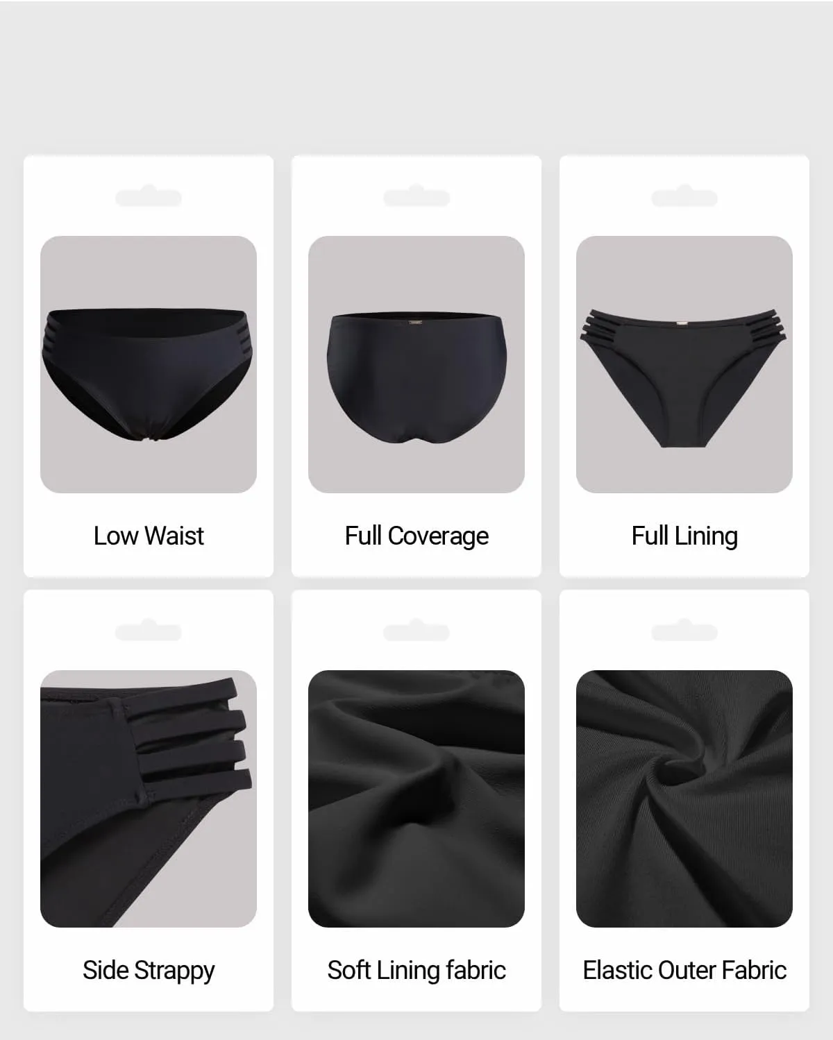 Zmart Women Strappy Bikini Bottoms Full Coverage Bathing Suit Swim Low Rise Cutout Swimsuit Bottom