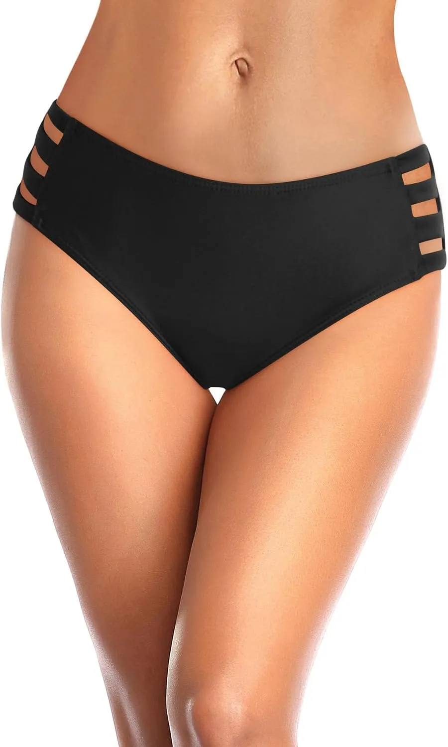 Zmart Women Strappy Bikini Bottoms Full Coverage Bathing Suit Swim Low Rise Cutout Swimsuit Bottom