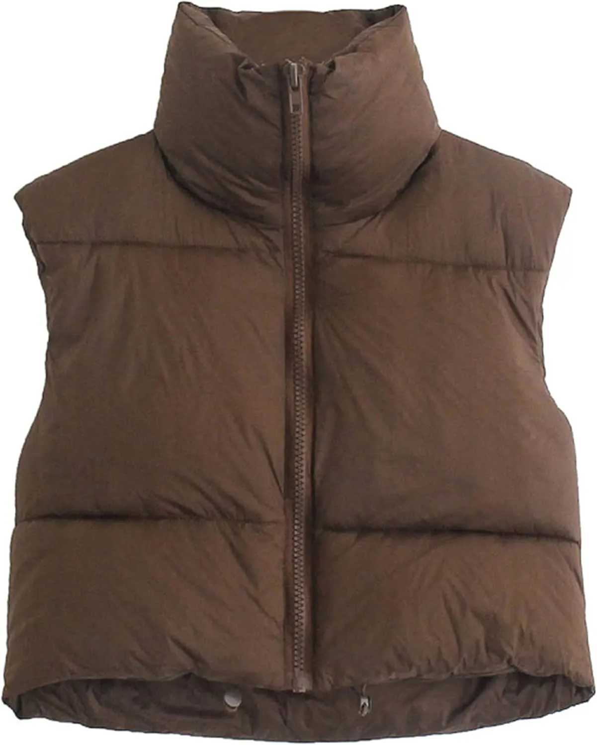 Zontroldy Womens Cropped Puffer Vest Padded Down Stand Collar Zip Lightweight Sleeveless Outwear Gilet Jacket Waistcoat