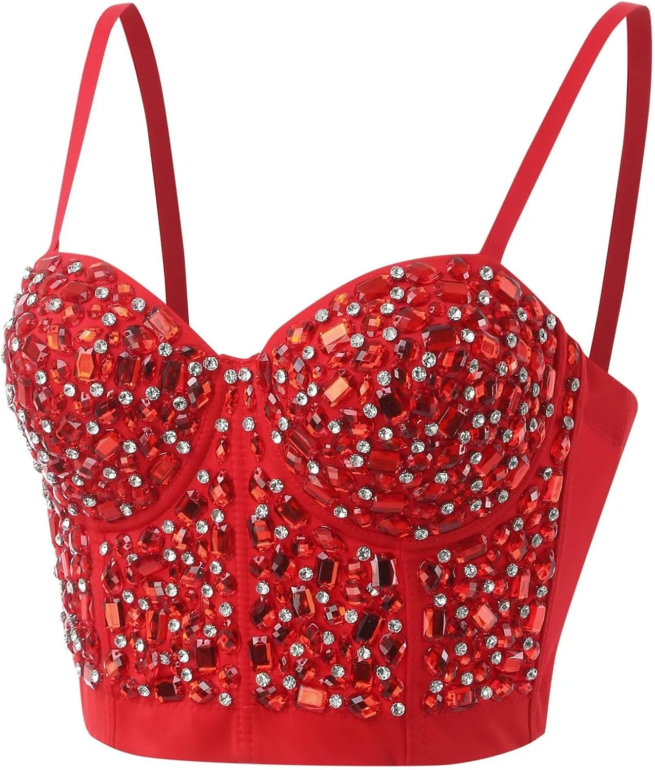 ZYXTIM Women's Rhinestone Diamond Push up Bustier Sexy Sequins Crop Top Fashion Punk Corset Bra Adjustable Strap