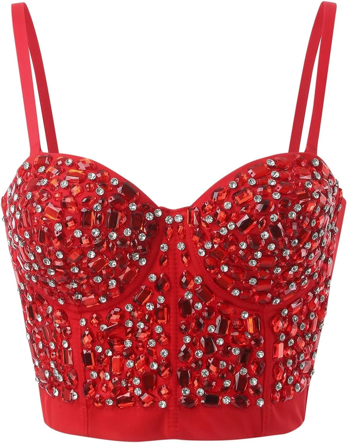 ZYXTIM Women's Rhinestone Diamond Push up Bustier Sexy Sequins Crop Top Fashion Punk Corset Bra Adjustable Strap