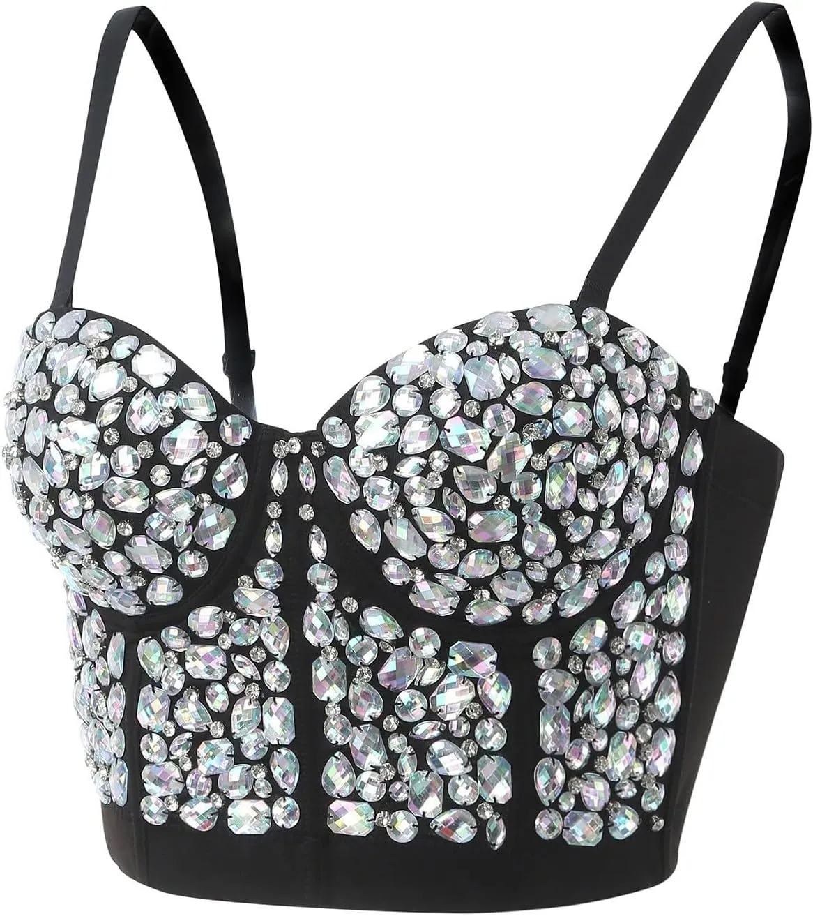 ZYXTIM Women's Rhinestone Diamond Push up Bustier Sexy Sequins Crop Top Fashion Punk Corset Bra Adjustable Strap